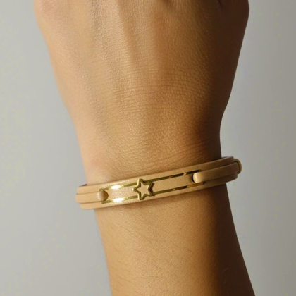 دستبند چرمی طلا ستاره